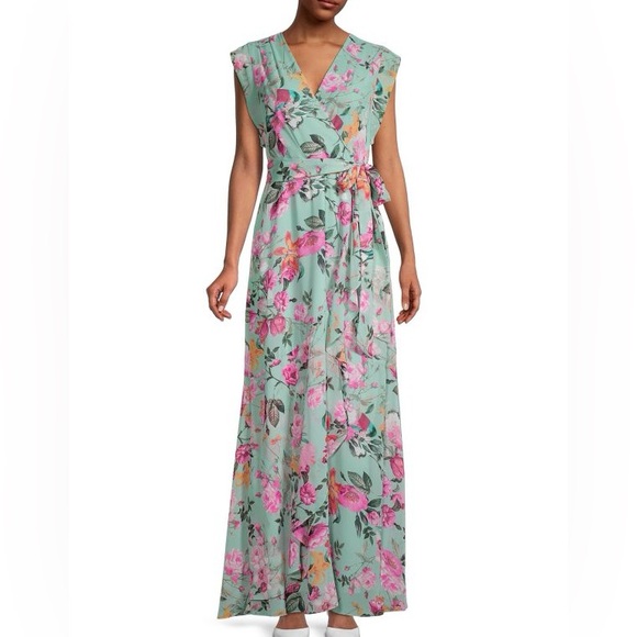Eliza J Floral Faux Wrap Maxi Dress Sz 12 - Picture 2 of 16